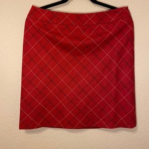 Red, black and white knee length skirt